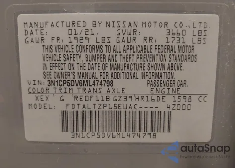 2021 Nissan Kicks Sr Xtronic Cvt from USA, damaged, VIN 3N1CP5DV6ML474798